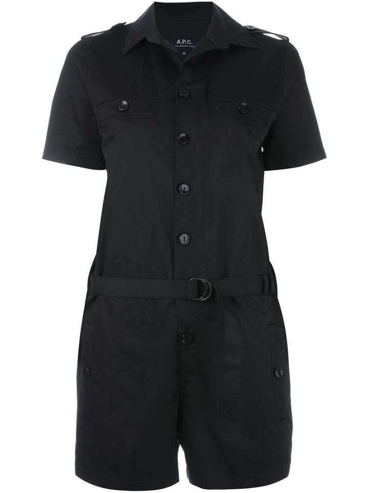 A.p.c. Belted Playsuit, Women's, Size: 36, Black, Cotton/spandex/elastane