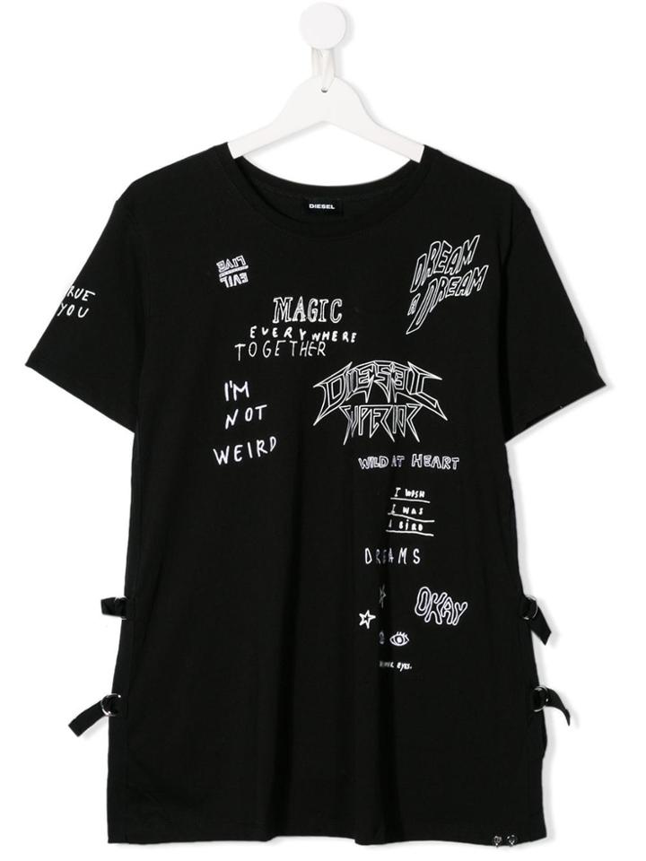 Diesel Kids Teen Thelos Printed Doodle T-shirt - Black
