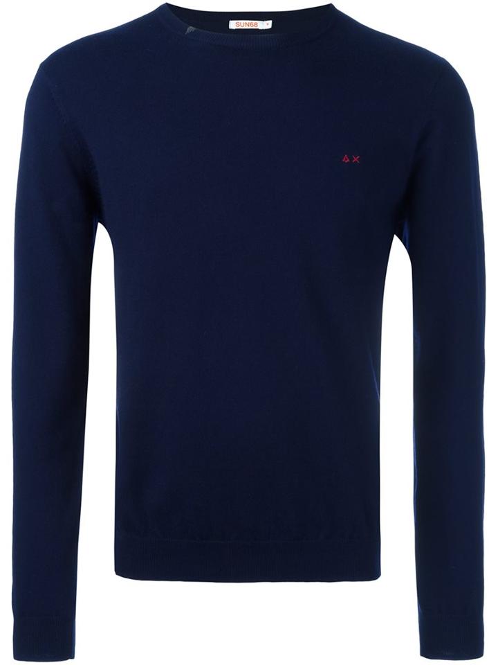 Sun 68 Elbow Patch Jumper, Men's, Size: Xl, Blue, Cotton/wool