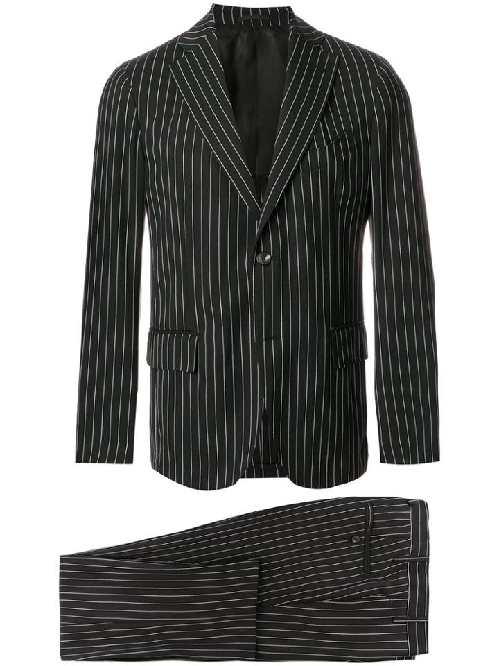Gabriele Pasini Chalk Stripe Slim Suit - Black