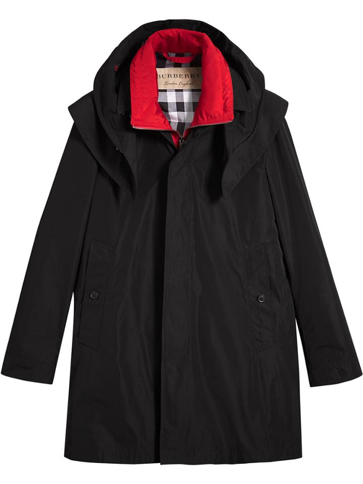 Burberry Taffeta Coat With Detachable Hood And Gilet - Black