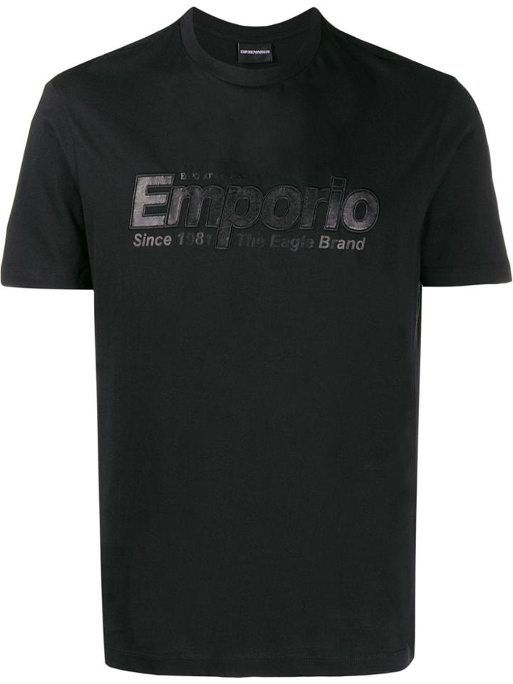 Emporio Armani Logo Embroidered Crewneck T-shirt - Black