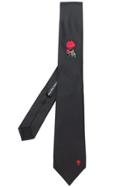 Alexander Mcqueen Mini Rose Embroidered Tie - Black
