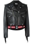 Coach Striped Detail Biker Jacket - Black