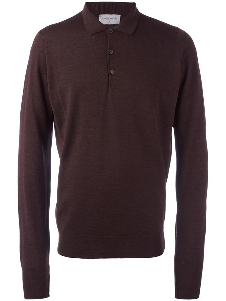 John Smedley Longsleeved Polo Shirt, Men's, Size: Xl, Brown, Merino