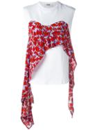 Msgm - Draped Floral Patterned Detail Top - Women - Cotton/viscose - M, White, Cotton/viscose