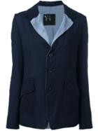 Y's - Stripe Lapel Blazer - Women - Cotton/cupro - 2, Blue, Cotton/cupro