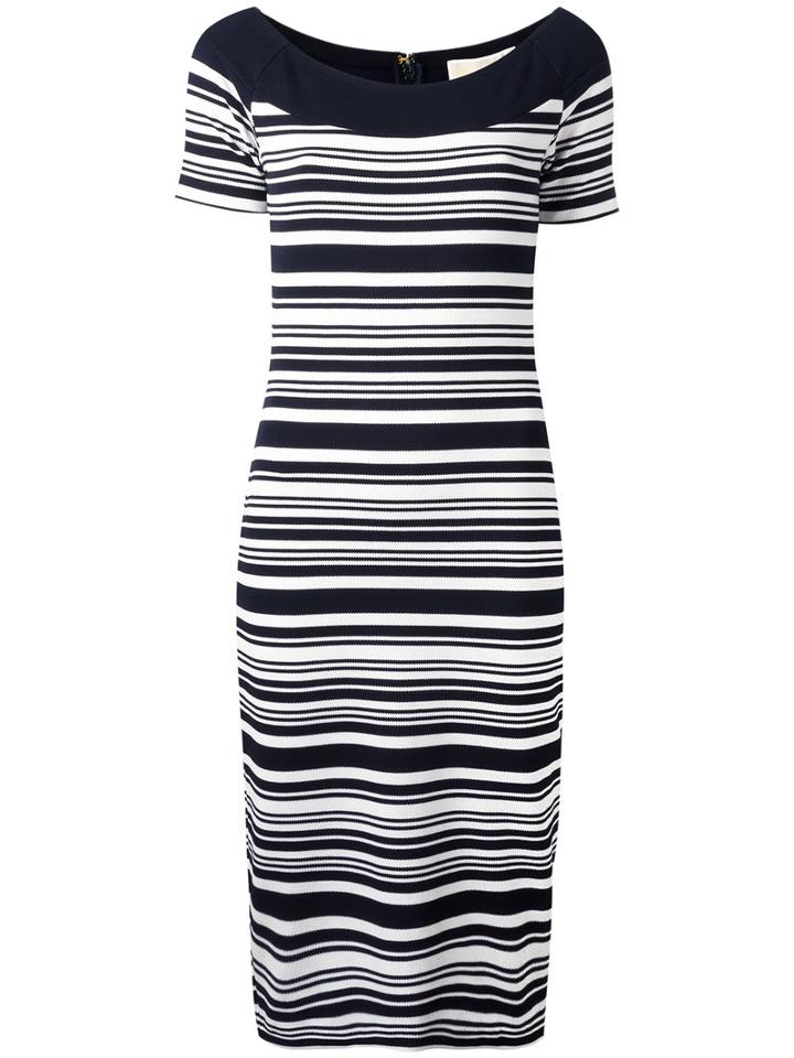 Michael Michael Kors - Striped Fitted Dress - Women - Polyester/spandex/elastane/viscose - L, Blue, Polyester/spandex/elastane/viscose