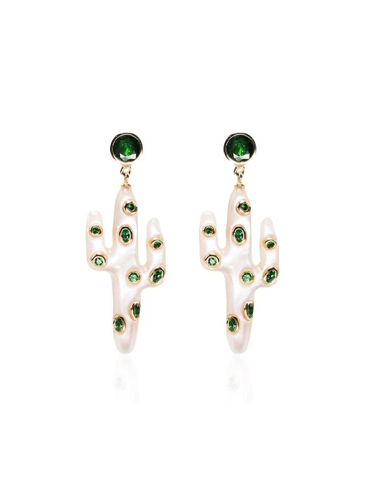 Yvonne Léon 18k Yellow Gold Cactus Tsavorite Earrings - Gold/white