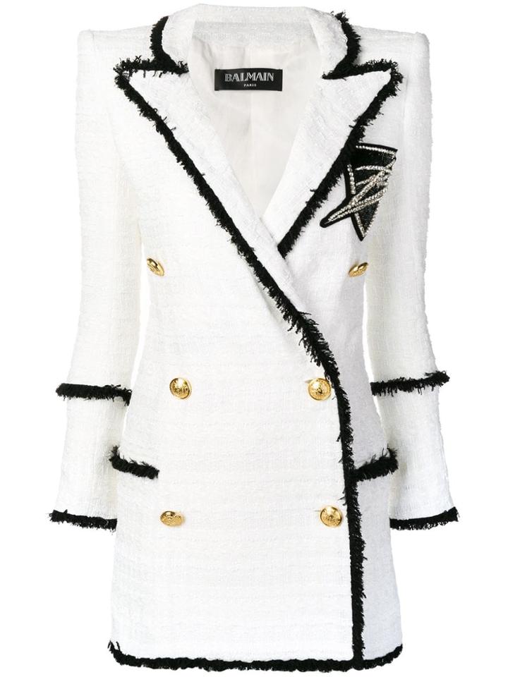 Balmain Military Tweed Coat - White