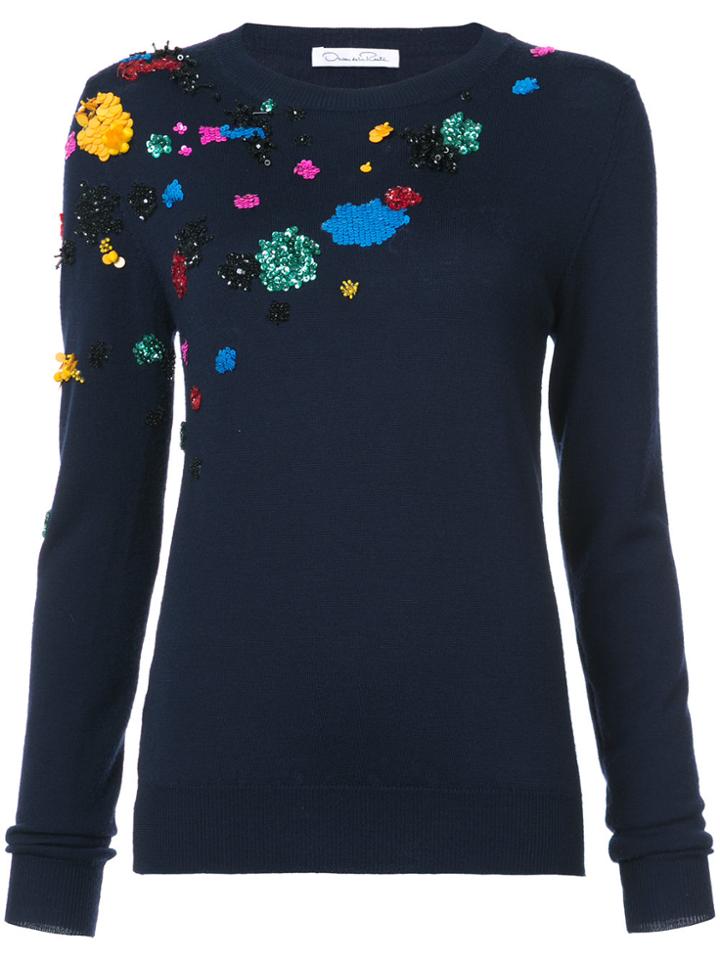 Oscar De La Renta Abstract Sequined Jumper - Blue