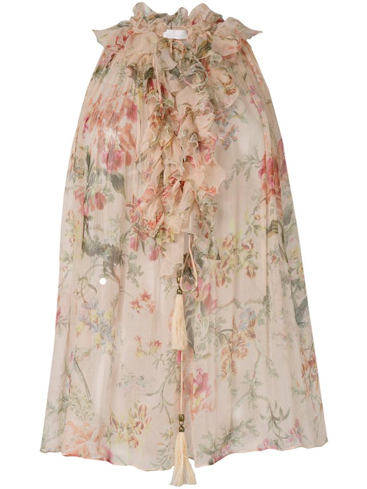 Zimmermann Floral Halterneck Blouse - Nude & Neutrals