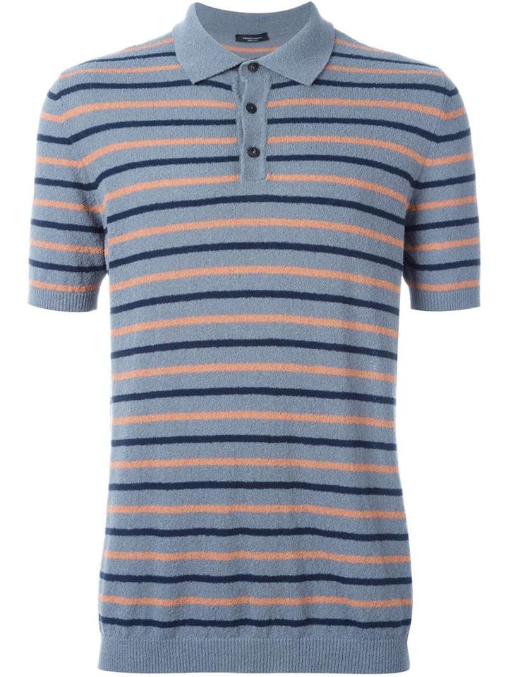 Roberto Collina Striped Polo Shirt, Men's, Size: 50, Grey, Cotton/polyamide