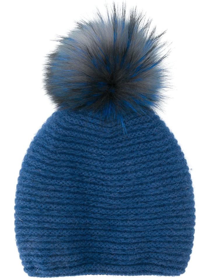 Liska Pom Pom Knit Beanie - Blue