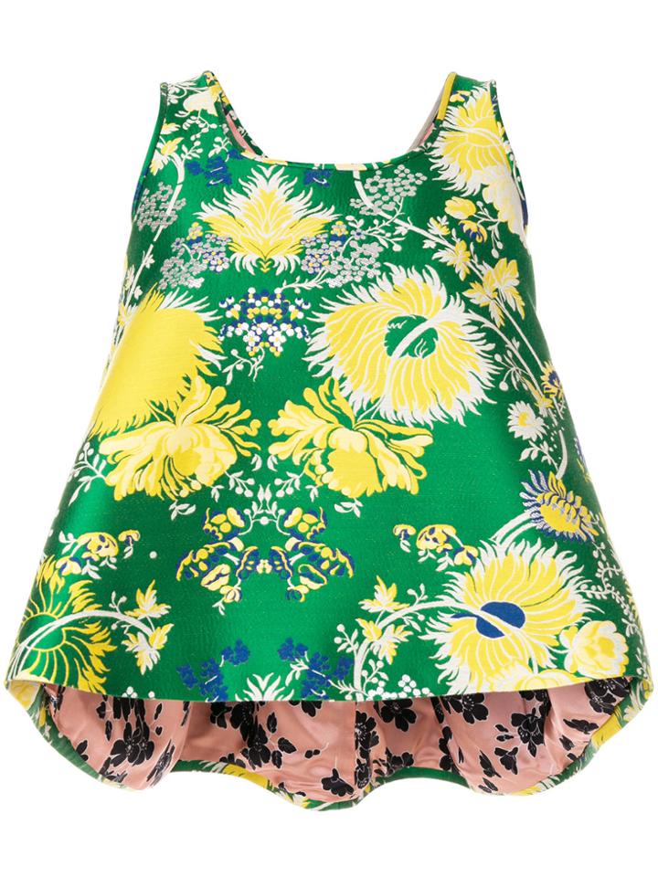 Rochas Floral Jacquard Peplum Top - Green