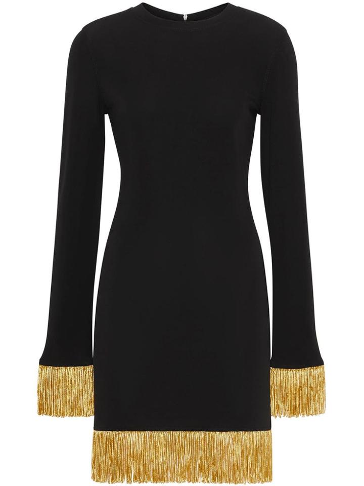 Burberry Metallic Fringe Detail Stretch Jersey Dress - Black