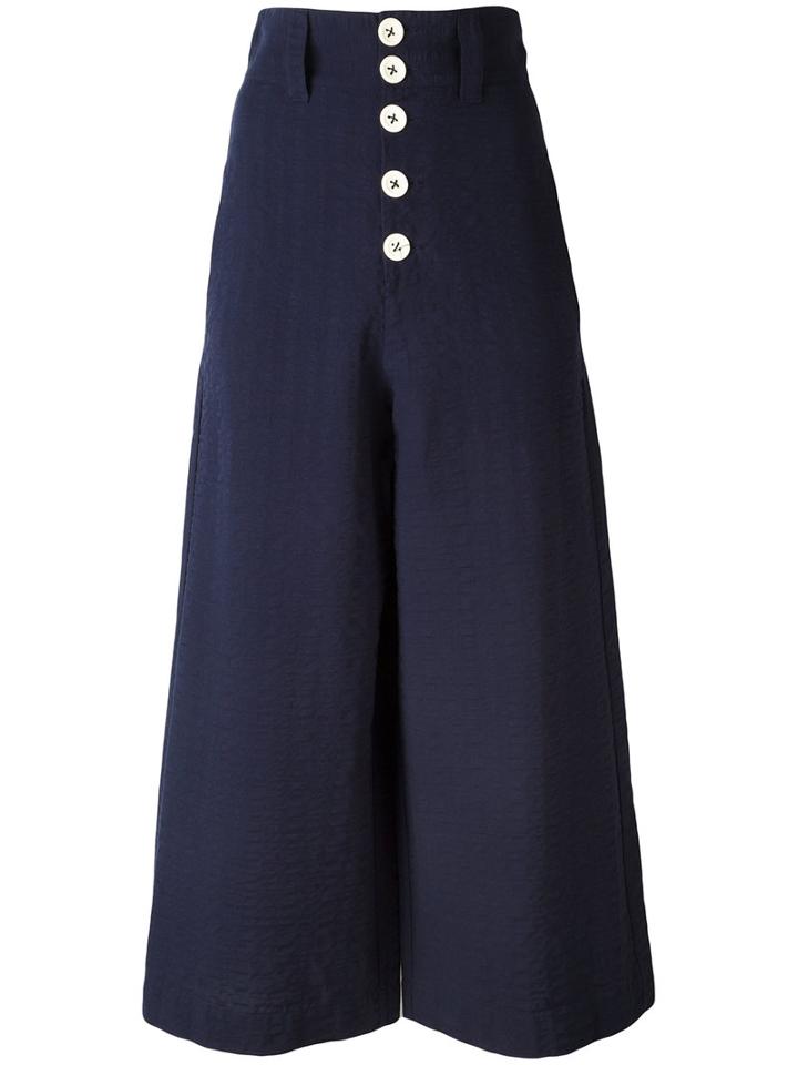 See By Chloé Wide Leg Flared Trousers, Women's, Size: 36, Blue, Cotton/spandex/elastane