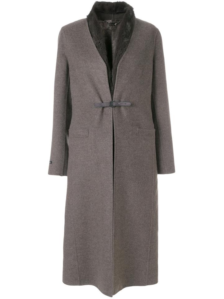 Manzoni 24 Belt Fastening Coat With Removable Fur Gilet - Brown