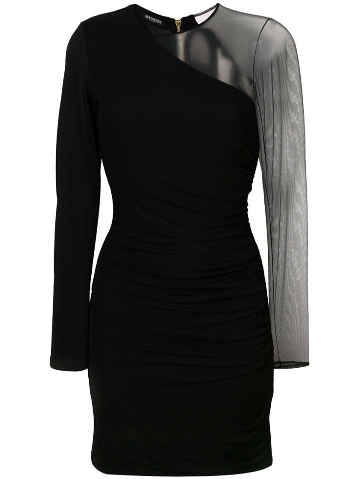 Balmain Sheer Sleeve Mini Dress - Black