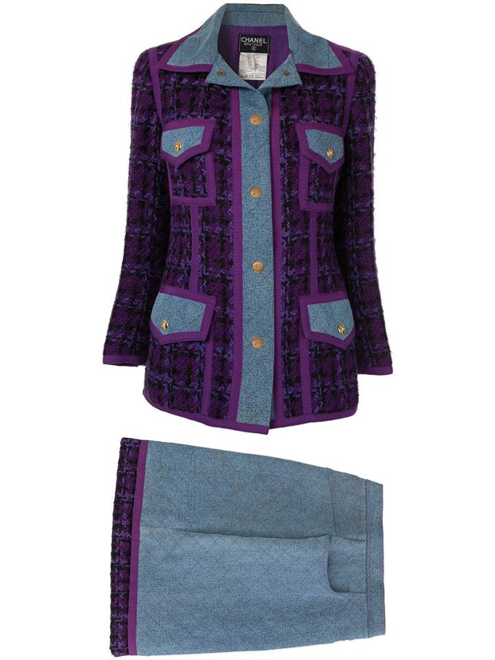 Chanel Pre-owned Quilted Denim Skirt Suit - Purple