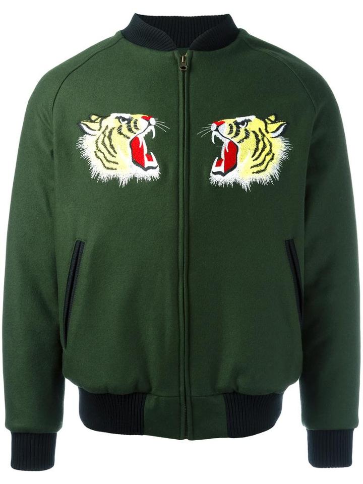 Lc23 Tiger Bomber Jacket, Men's, Size: Large, Green, Virgin Wool/cashmere/nylon/polyamide