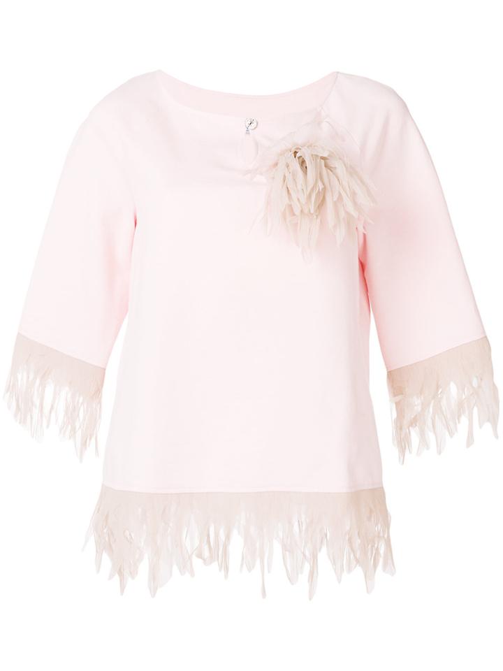 Blumarine Feather Embellished Blouse - Pink & Purple