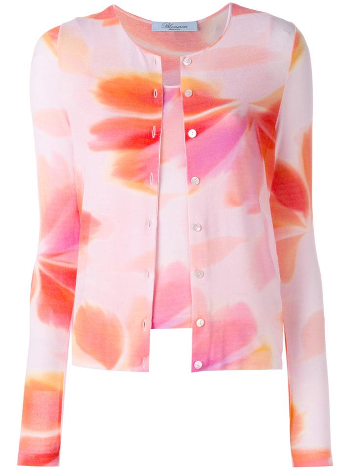 Blumarine - Floral Print Cardigan - Women - Spandex/elastane/viscose - 40, Pink/purple, Spandex/elastane/viscose