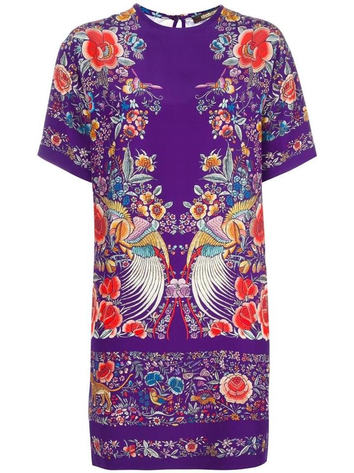 Roberto Cavalli Floral Print Dress, Women's, Size: 48, Pink/purple, Silk