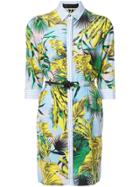 Versace Leaves Print Shirt Dress - Blue