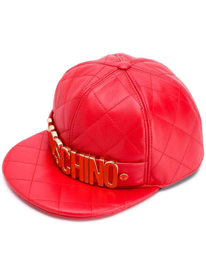 Moschino - Quilted Cap - Women - Sheep Skin/shearling/rayon - M, Red, Sheep Skin/shearling/rayon