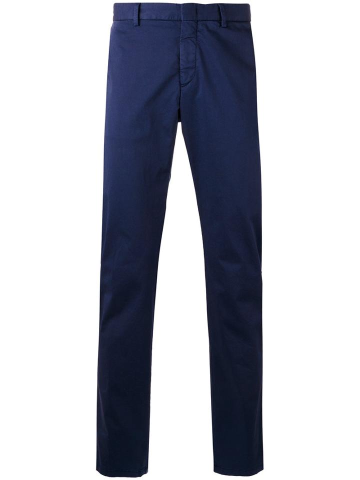 Z Zegna Plain Chinos, Men's, Size: 54, Blue, Cotton/spandex/elastane
