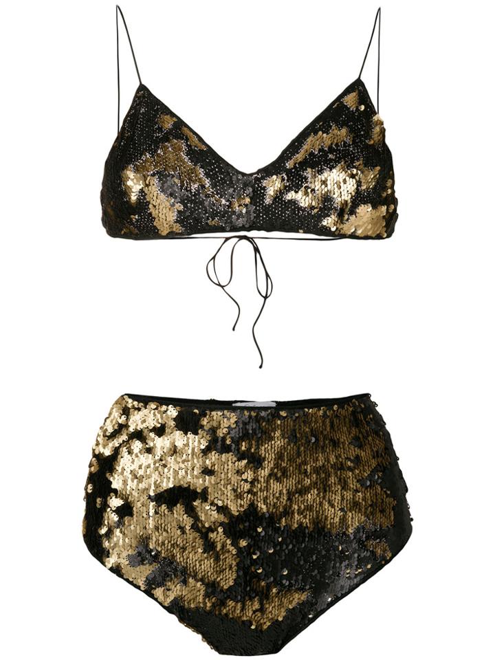 Oseree Two-way Sequin High Waist Bikini - Metallic