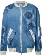 Marna Ro Bleached Flowers Bomber Jacket, Men's, Size: Medium, Blue, Cotton