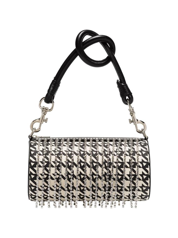 Area Crystal Embellished Houndstooth Shoulder Bag - Black