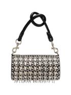 Area Crystal Embellished Houndstooth Shoulder Bag - Black
