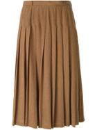 Louis Feraud Vintage Pleated Midi Skirt - Brown