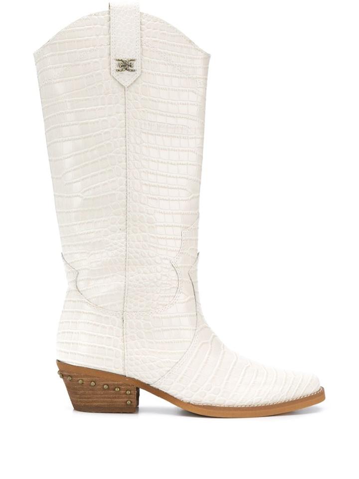 Sam Edelman Crocodile Embossed Cowboy Boots - White