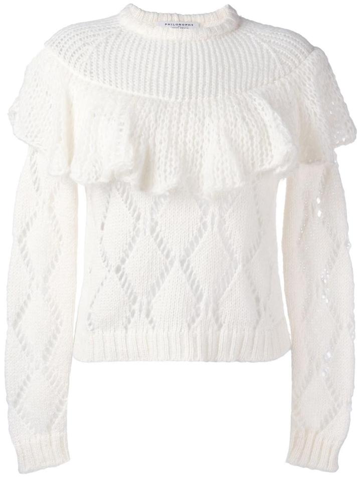 Philosophy Di Lorenzo Serafini Ruffle Front Jumper, Women's, Size: 42, White, Acrylic/polyamide/mohair