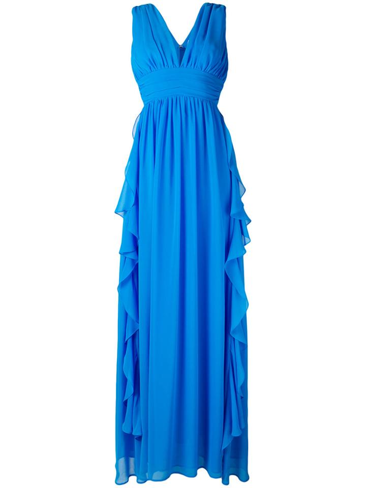 Msgm Frill Plunge Gown - Blue