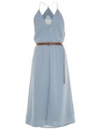 Framed Belts Midi Dress - Blue