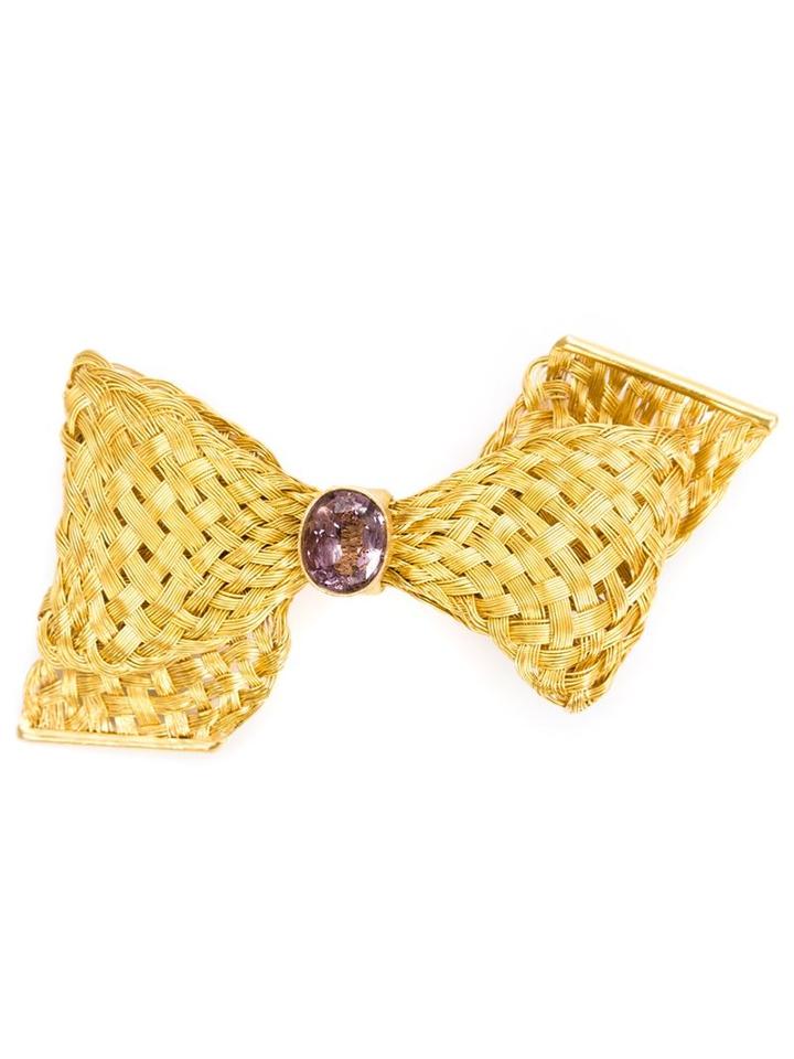 Marie Helene De Taillac Woven Bow Brooch, Women's, Metallic