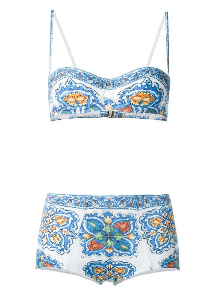 Dolce & Gabbana Majolica Print Bikini, Women's, Size: 1, White, Nylon/spandex/elastane/polyester/polyurethane