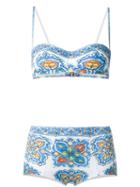 Dolce & Gabbana Majolica Print Bikini, Women's, Size: 1, White, Nylon/spandex/elastane/polyester/polyurethane