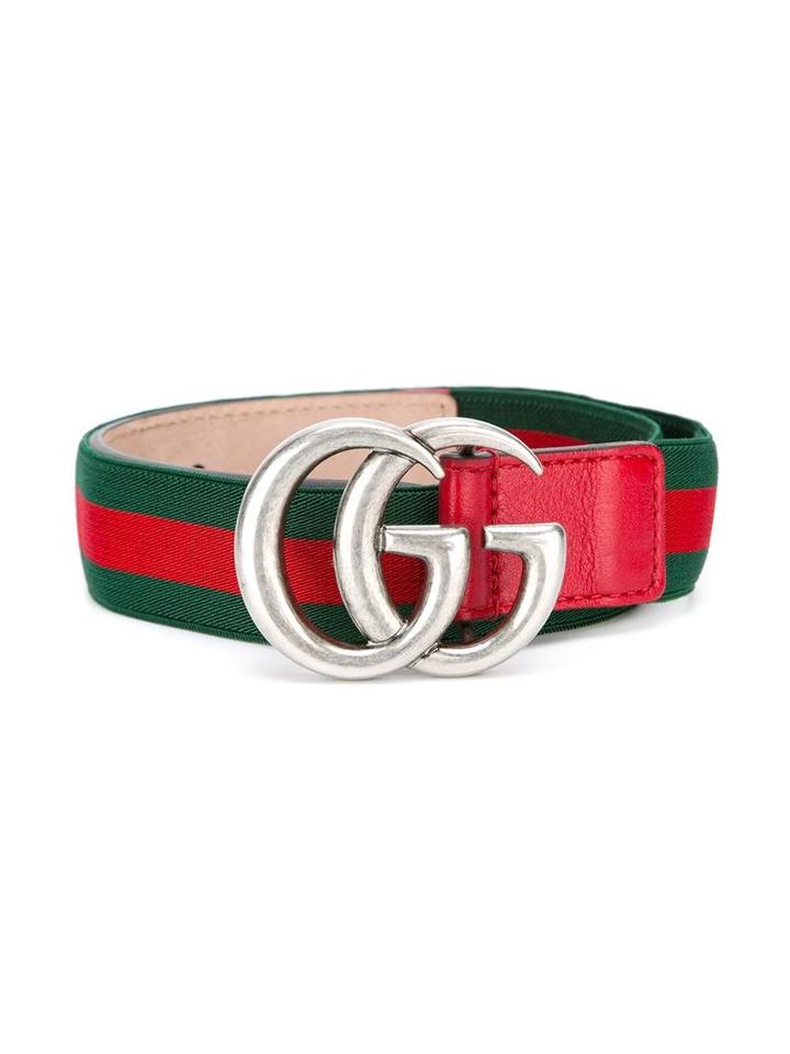 Gucci Kids Web Gg Buckle Belt, Girl's, Size: 60 Cm, Green
