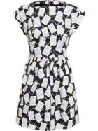 Olympia Le-tan Cotton Dress With Stationary Print, Women's, Size: 40, Black, Cotton/spandex/elastane