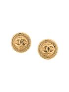 Chanel Pre-owned Engraved Edge Cc Button Earrings - Gold