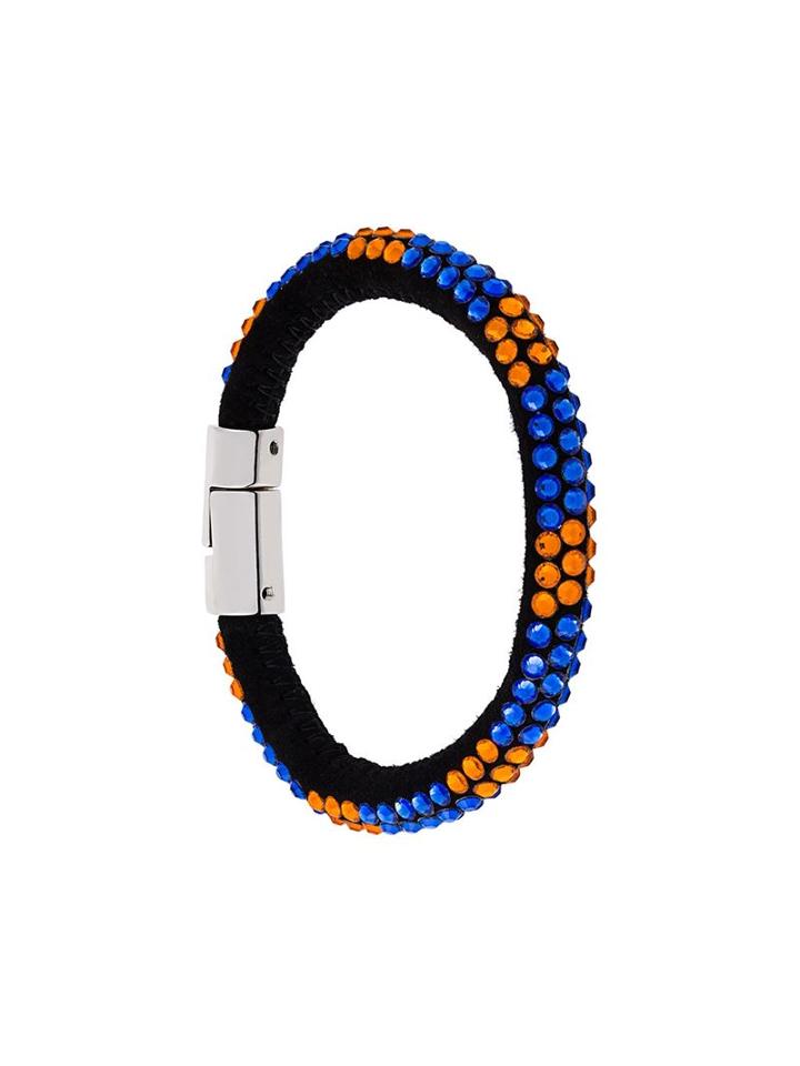 Dsquared2 Embellished Bracelet, Women's, Black, Glass Fiber/metal/calf Leather