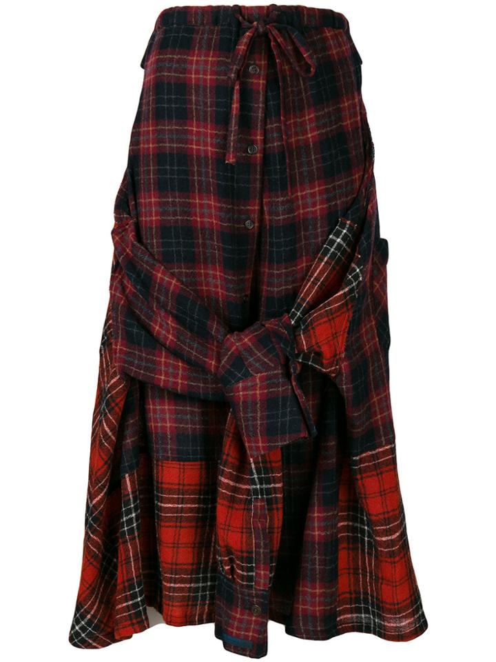 Yohji Yamamoto Contrast Tartan Print Skirt - Red