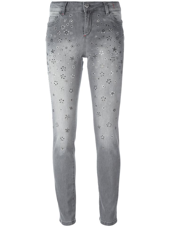Twin-set Studded Skinny Jeans, Women's, Size: 32, Grey, Cotton/spandex/elastane/crystal