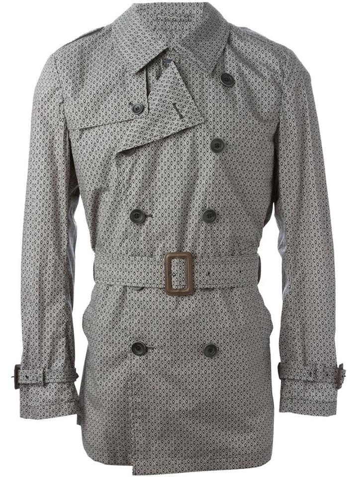 Herno Printed Trench Coat, Men's, Size: 52, Grey, Cotton/polyurethane
